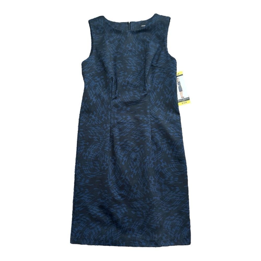 Mario Serrani Italy Blue Black Jacquard Sheath Shift Midi Dress NWT Small